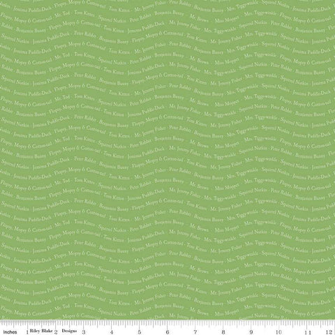 Green, Peter Rabbit and Friends Collection Text Cotton Fabric CD15866