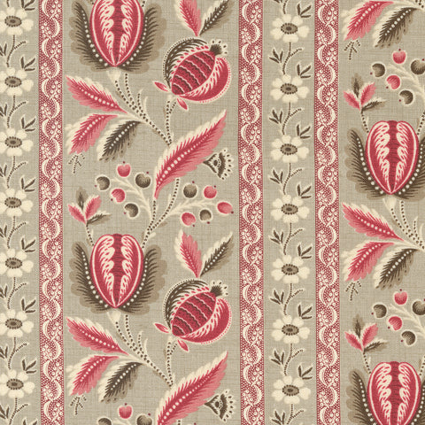 Chateau De Chantilly Collection Picardy Floral Stripes Cotton Fabric 13940 grey