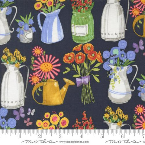 indigo, Superbloom Collection Flower Jars Cotton Fabric 48782