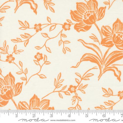 Denim and Daisies Collection Woodcut Bloom Cotton Fabric 35380 ivory and orange