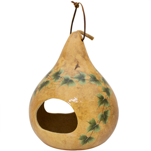 Painted gourd bird feeder