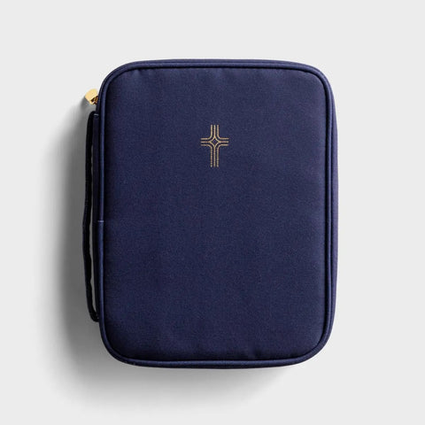 Gold Cross- Navy Canvas Bible Cover J7418 cover of the case