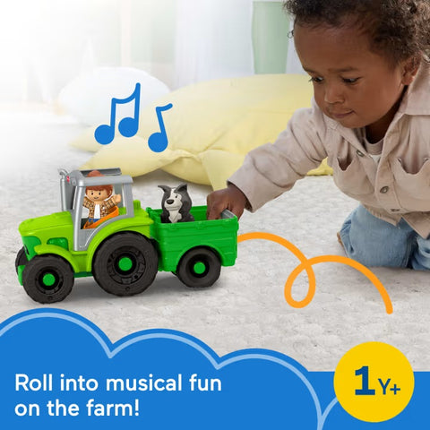 Little People Push & Play Tractor, Musical Toy Farm Vehicle JCW70