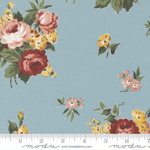Junk Journal Collection Vintage Flowers Cotton Fabric Light Blue