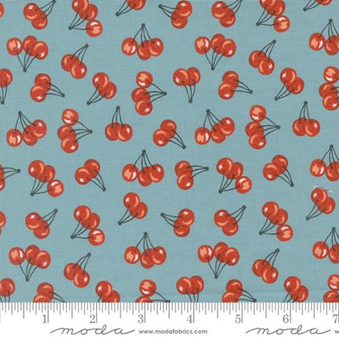 Light Blue, Farmstead Collection Farm Fresh Cherries Cotton Fabric 20906