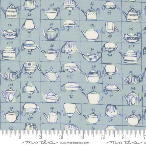 light-blue-Larking Collection Tea Pot Blueprint Cotton Fabric 24631
