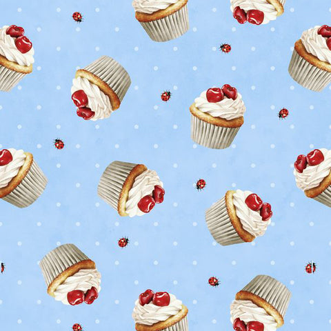 light blue, Sweet Cherry Collection Cupcake Toss Cotton Fabric 68571