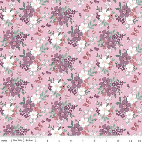 Buds and Butterflies Collection Floral Cotton Fabric C15350 mauve