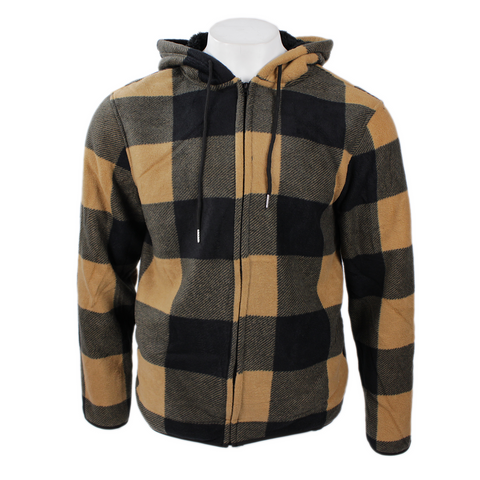 J. Come men's sherpa-lined hooded fleece jacket in mustard yellow buffalo plaid