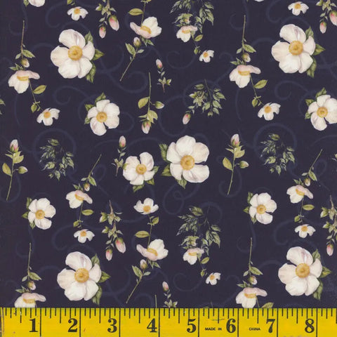 navy, Hazel Print Dressy Twill Fabric 1370
