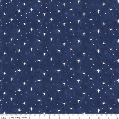 navy, Come Let Us Adore Him Stars Cotton Fabric C16314