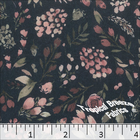 navy, Crinkle Creme Floral Print Polyester Fabric 042523
