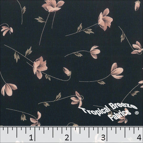 navy, Crinkle Creme Floral Print Polyester Fabric 042527