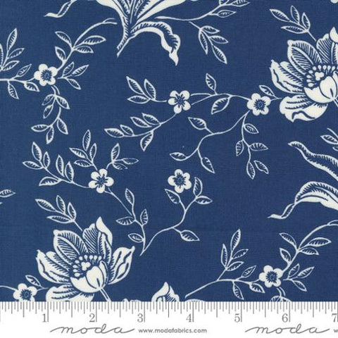 Denim and Daisies Collection Woodcut Bloom Cotton Fabric 35380 navy