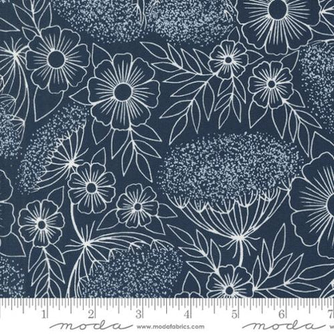 Field of Flowers Collection Queen Annes Lace Cotton Fabric 3314 navy