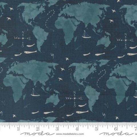 Longshore Collection World Map Cotton Fabric 24611 navy