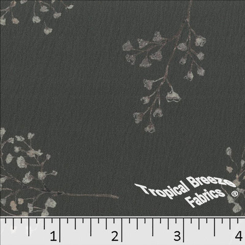 off black, Crinkle Cream Print Polyester Fabric 042518
