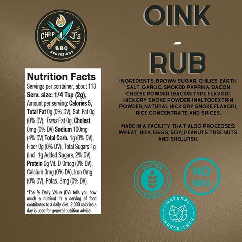 Oink BBQ Rub Nutrition Facts and Ingredients