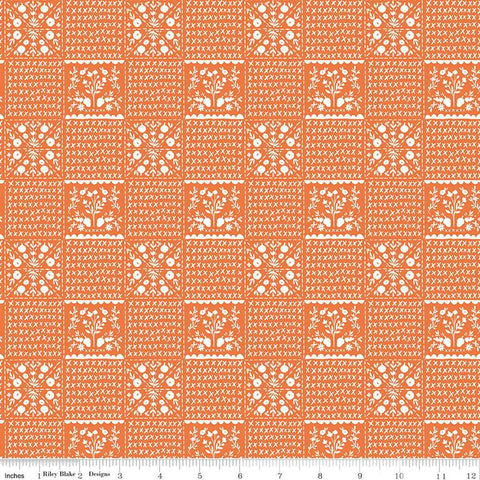 orange, Happy Fall Days Collection Vintage Squares Cotton Fabric C16343