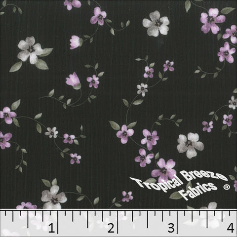 orchid, Sweet Cream Floral Print Polyester Fabric 042525