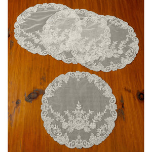 Ivory 16" Round Orchid Embroidered Lace Doily