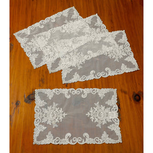 Ivory 12x18" Orchid Embroidered Lace Doily