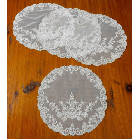 White 16" Round Orchid Embroidered Lace Doily