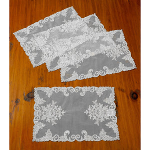 White 12x18" Orchid Embroidered Lace Doily