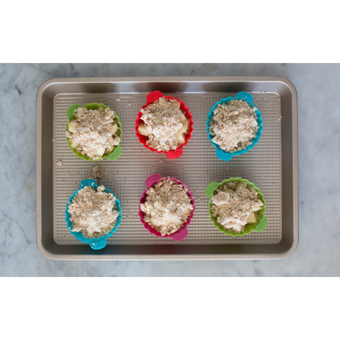 Baking cups on baking sheet.