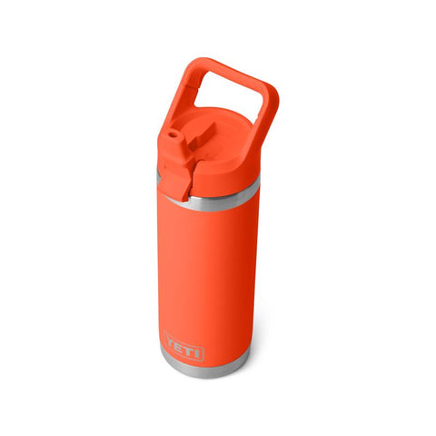 Yeti Rambler bottle with straw cap 18 oz in papaya