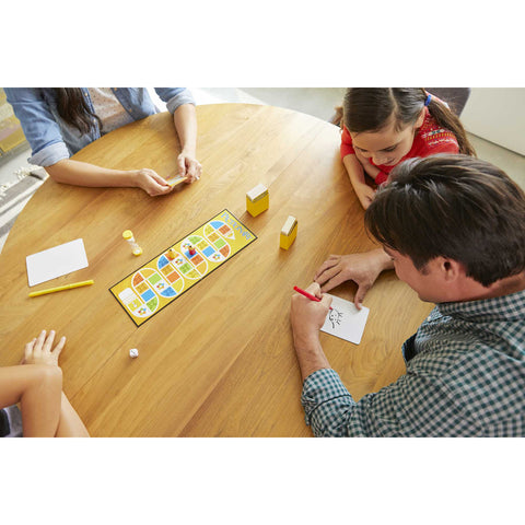 Family playing pictionary