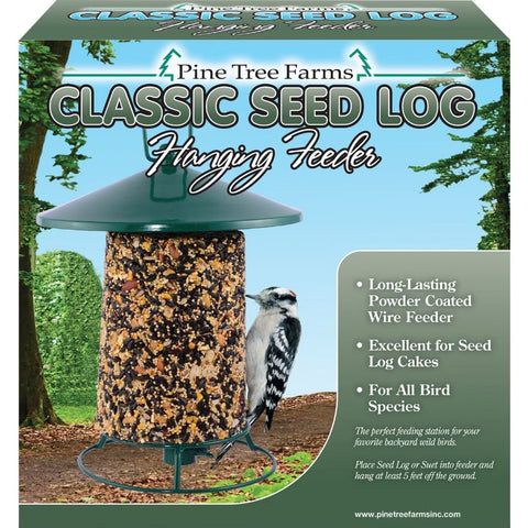 Pine Tree Farms Classic Seed Log Hanging bird feeder in package