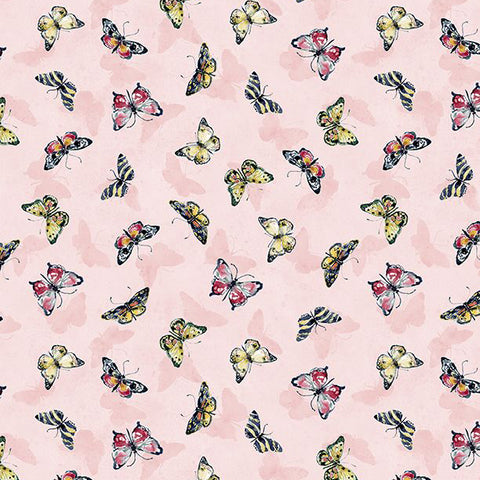 Among the Branches Collection Butterfly Toss Cotton Fabric pink