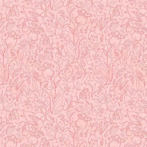 Hummingbird Floral Collection Toile Cotton Fabric 3023-39833 pink