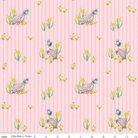 Pink, Peter Rabbit and Friends Collection Duck Stripe Cotton Fabric CD15862