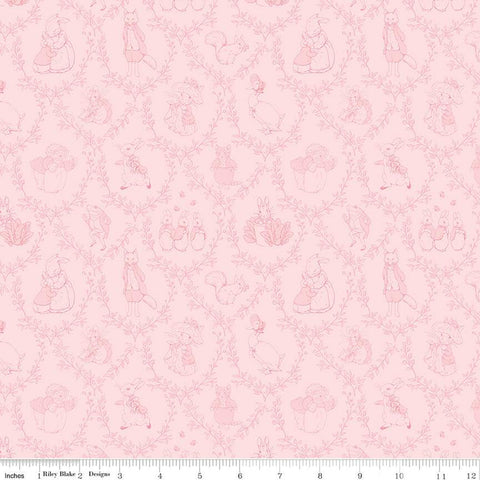 Pink, Peter Rabbit and Friends Collection Toile Cotton Fabric CD15863