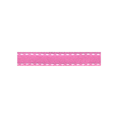 Pink ribbon with white stitching.