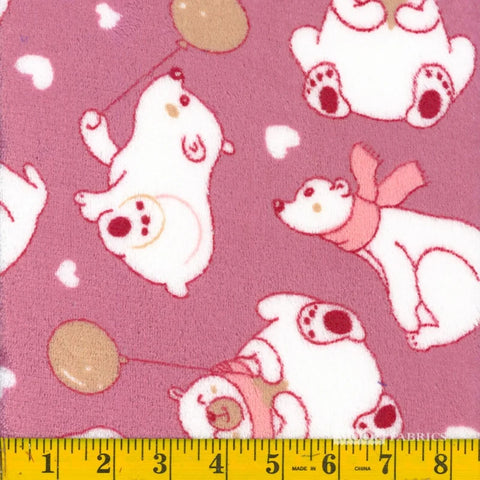 pink, Polar Bear Print Fleece Flannel Fabric 13795