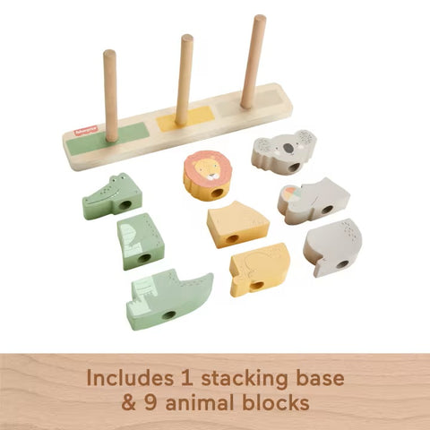 Wooden Stack & Sort Animals Baby & Toddler Toy, 10 Wood Pieces HXV04