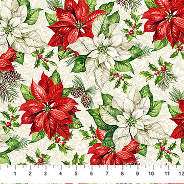 poinsettia and holly, Holiday Joy Cotton Fabric DP280