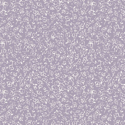 Au Naturel Collection Floral Doodle Cotton Fabric 17820 purple background, white flowers