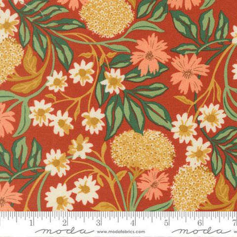 red, Brookside Collection Forage Floral Cotton Fabric 36080
