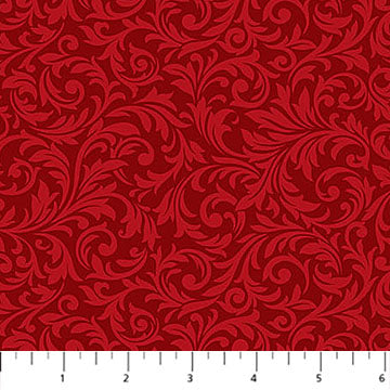 red, Holiday Joy Collection Scroll Swirl Cotton Fabric 28076