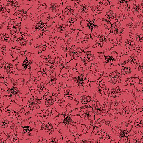 red, Scarlet Dreams Collection Floral Toile Cotton Fabric 30111