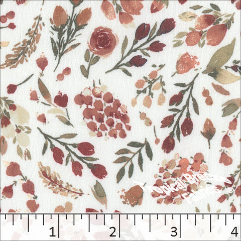 redwood, Crinkle Creme Floral Print Polyester Fabric 042523