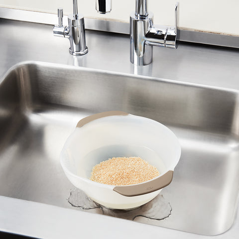 Rice colander in sink