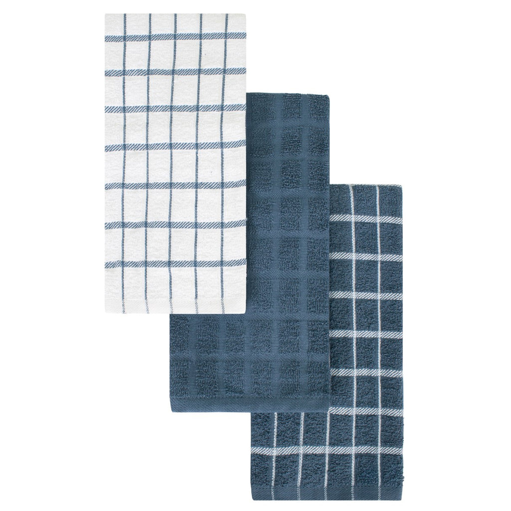 RITZ Terry Plaid Cotton Kitchen Towel and Dish Cloth Federal Blue