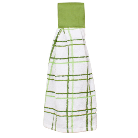multi check tie towel cactus green