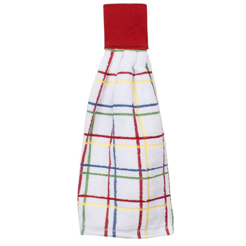 multi check tie towel paprika red
