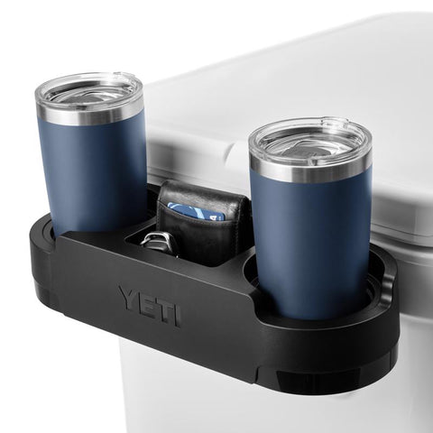 Yeti Cup Caddy for Roadie Wheeled Coolers in use
